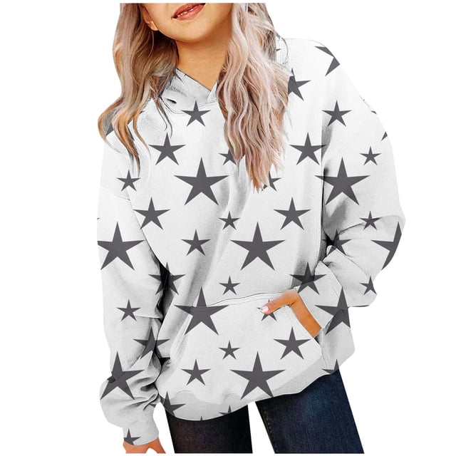 FAOWME Sweat à Capuche Imprimé à Manches Longues pour Filles Chandail Blanc 7-8 Ans