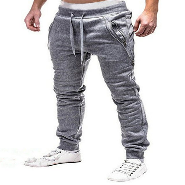 Men‘s Cargo Combat Work Trousers Sports Gym Jogging Zipper Drawstring Pants