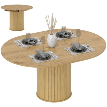 HOMCOM Extendable Dining Table 43.5"-59" Farmhouse Kitchen Table Natural