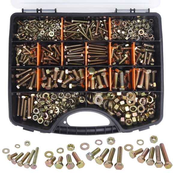 940PCS Grade 8.8 Metric Bolt and Nuts Kits M4 M5 M6 M8 Heavy Duty Hex Bolts Nuts Assortment Set Yellow Zinc Plated