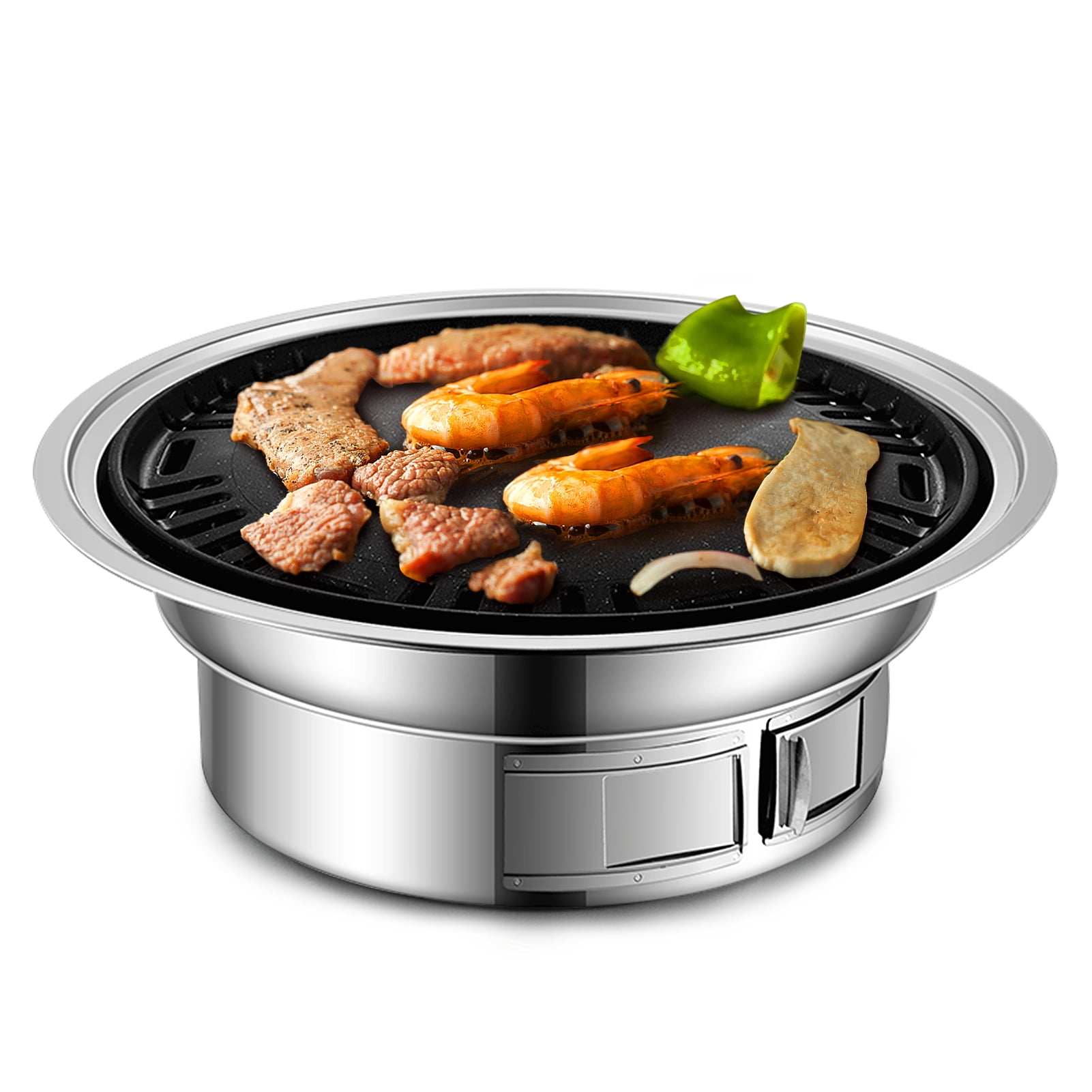 TFixol Outdoor Stainless Steel Charcoal BBQ Grill for Camping, Home Use, and Korean-Style Barbecue, 34cm Diameter