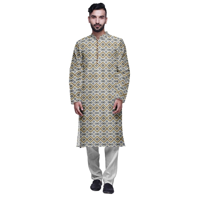 Atasi Modal Satin Printed Mens Kurta With Churidar Pajama Set Summer Clothing