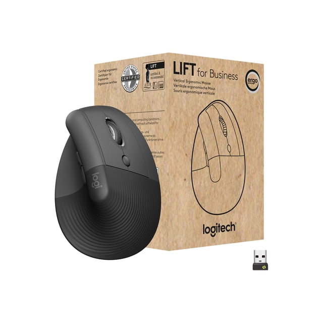 Logitech Lift for Business - Vertical mouse - ergonomic - 6 buttons - wireless - 2.4 GHz, Bluetooth - Logitech Logi Bolt USB receiver - graphite