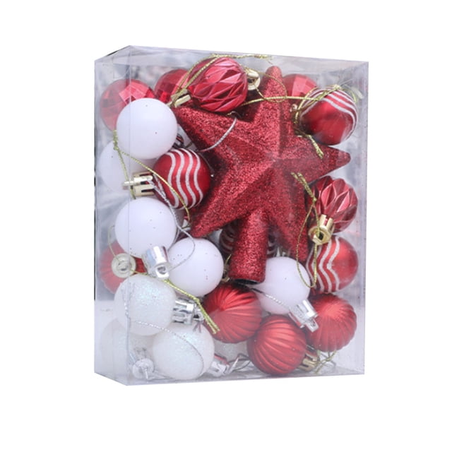 Red 36Pcs Christmas Ornament Set Colorful Painted Christmas Balls For Tree Decoration Party Gift Box Home Holiday Decor Shatterproof Plastic Hanging Balls 104G