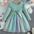 thumbnail image 2 of WUANDIXFA Robes de Rentrée pour Filles Robe Tutu pour Enfants Robe de Fête à Manches Longues en Chiffon pour Petite Fille Automne et Printemps Vert, 5-6 Ans, 2 of 4