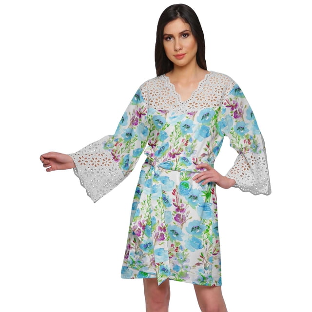 Moomaya Peignoirs Courts Kimono Légers en Coton Imprimé pour Femmes
