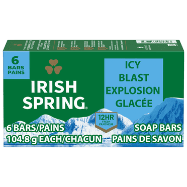 Irish Spring Icy Blast Deodorant Bar Soap for Men, With Flaxseed Oil, 104.8 g Bar (6 Bars)