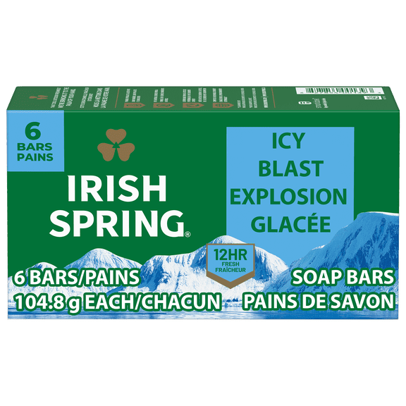 Irish Spring Icy Blast Deodorant Bar Soap for Men, With Flaxseed Oil, 104.8 g Bar (6 Bars)
