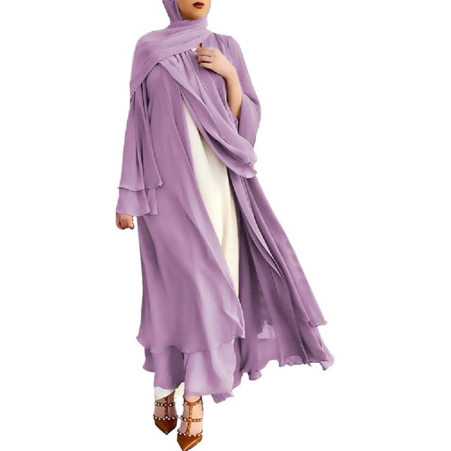 Abayas Robe Musulmane pour Femmes à Manches Longues Abaya Islamique Aïd Dubaï Caftan Robes Moyen-Orient Robe de Prière Robe en Mousseline