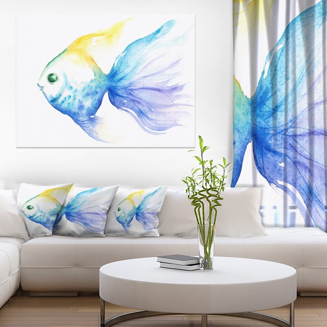 Lovely Blue Fish Watercolor - Abstract Canvas Art Print