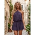 thumbnail image 1 of Women Mini Halter Dress Metal Eyelet Sleeveless Open Back Bubble Dress, 1 of 8