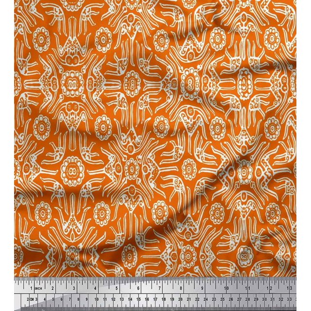 Soimoi Rayon Fabric Floral & Moroccan Damask Print Fabric by The Yard 42 Inch Wide