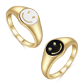 thumbnail image 3 of Gold Smiley Face Ring Signet, Vintage Golden Gifts Jewe, 3 of 5