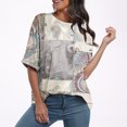 thumbnail image 4 of Pisexur Hauts pour Femmes Mode Décontractée Manches Courtes Col Rond T-Shirts Confortables Amples Imprimé Floral Blouses Printemps Été Hauts Élégants T-Shirts Imprimé Graphique Grande Taille Sorties S-5TG, 4 of 7