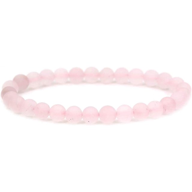 Bracelet Extensible Unisexe en Quartz Rose Mat Naturel avec Perles Rondes de 6 mm 7 Pouces