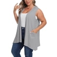 thumbnail image 4 of VEKDONE Plus Size Woman Solid Color Cardigan Pocket Sleeveless Tops Blouse T-Shirt Gray XL, 4 of 7
