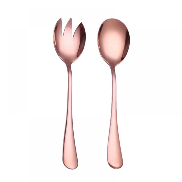 PENGXIANG 2 pcs Gold Salad Spoon Fork Stainless Steel Cutlery Set Serving Tableware Kitchen Accessories Western