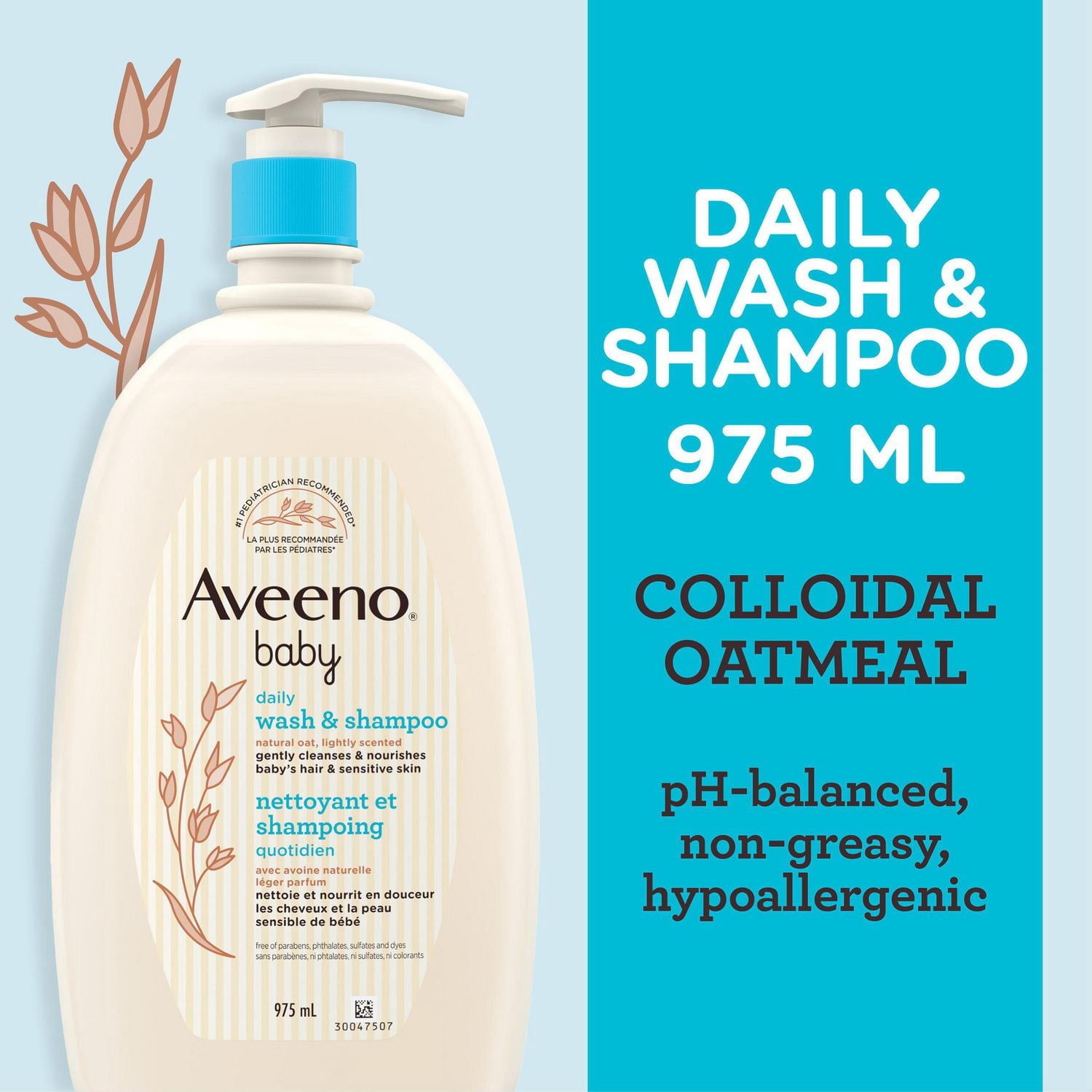 Aveeno Baby Daily Wash & Shampoo baby’s hair & Sensitive Skin Cleanser with Natural Oat - Paraben Free & Phthalate Free, sulfates-free and dye-free