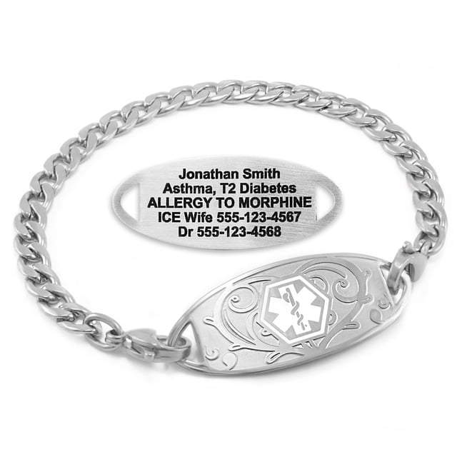 MedicEngraved Stainless Steel Custom Medical Alert Bracelet - 5mm Curb Link