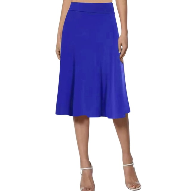 B91xZ Jupe pour Femmes Basique Unie Polyvalente Extensible Évasée Décontractée Mini Patineuse, Bleu TG