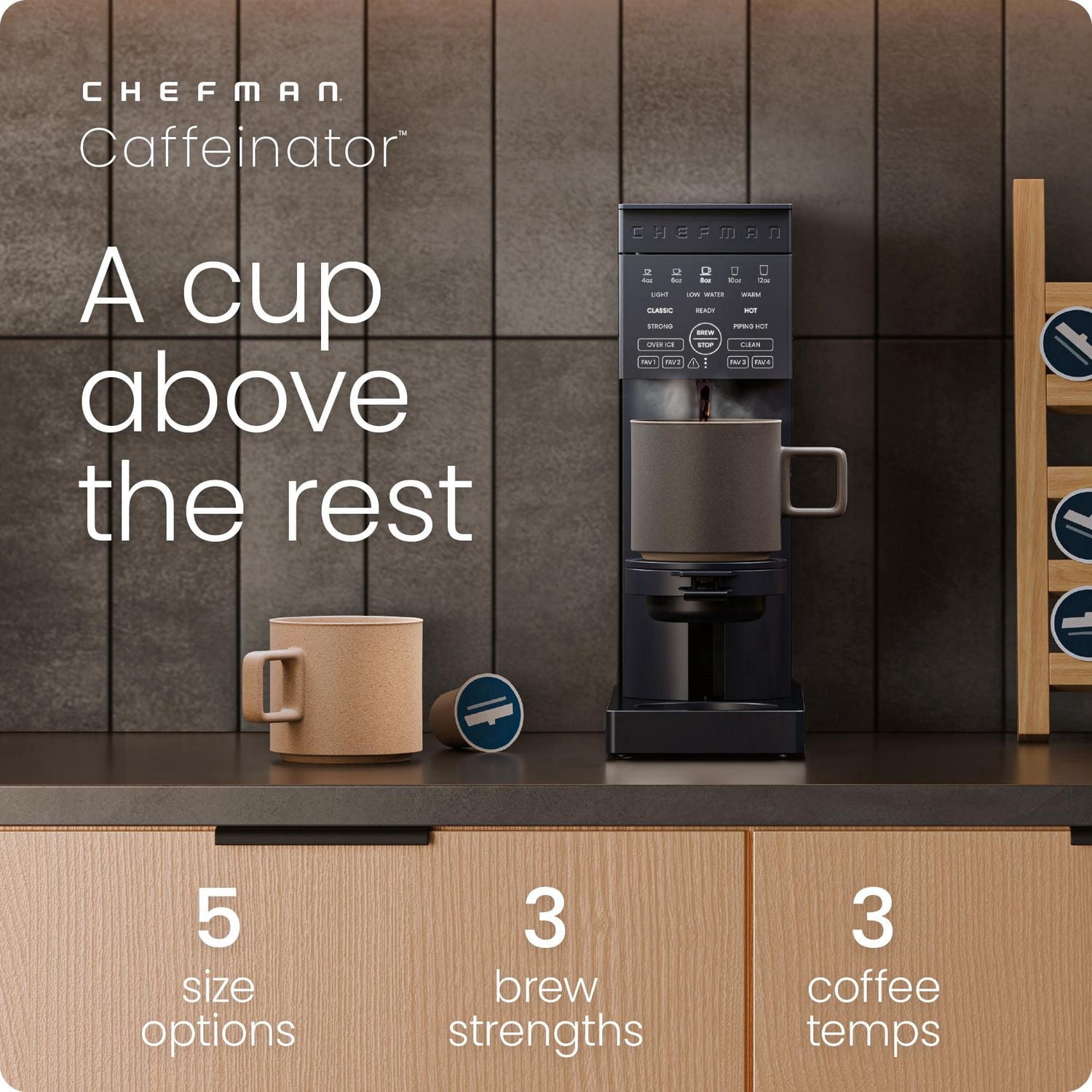 Chefman Caffeinator Cafetière monoservice, compatible avec les dosettes et le café moulu, réservoir de 45 oz. Réservoir - Noir, Nouveau