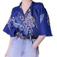 thumbnail image 2 of pitrice Hawaiian Beach Shirt Buttoned Short Sleeve Simple Dragon Pattern Top Breathable Ethnic Style T-shirt Outdoor Holiday Blue L, 2 of 9
