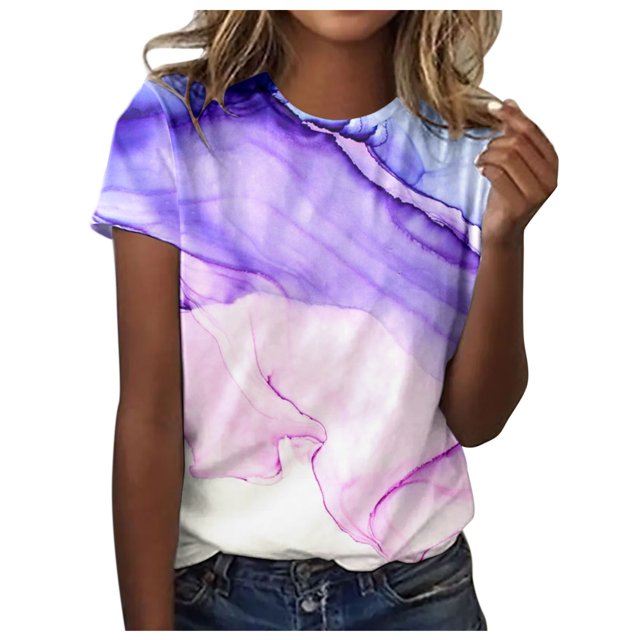 TSADFHJI Sweat Shirts Women Plus Size Womens Spring Summer Colorful Printed Short Sleeve O Neck T Shirt Top S