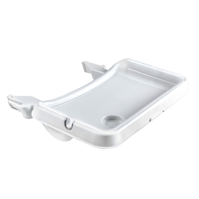 hauck Alpha+ Alpha Table de Plateau pour Chaise Haute en Blanc, compatible avec les Chaises Hautes en Bois et Beta+. Conçue avec des Réglages de Profondeur Réglables, une protection Antidérapante, un Bord Surélevé et un Porte-Gobelet pour la Sécurité et la Commodité. Comprend un Plateau transparent Détachable pour un Nettoyage Facile.
