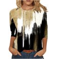 thumbnail image 1 of IROINID T-Shirts à Manches Longues pour Femmes Manches 3/4 Chemises de Détente Pull Tunique Ample Blouse Imprimée Col Rond, Jaune, 1 of 5
