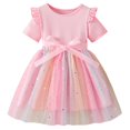 thumbnail image 1 of MIASHUI Robe Tutu en Tulle pour Bébé Fille, Tout-Petit, à Volants, Manches Courtes, Fleur, Princesse, Robe d'Été de Fête, Rose, 4-5 Ans, 1 of 3
