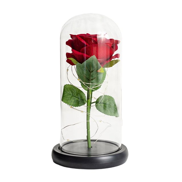 Everlasting Flower LED Artificial Eternal Rose Glass Cover Mother Valentines Gift Home Decor