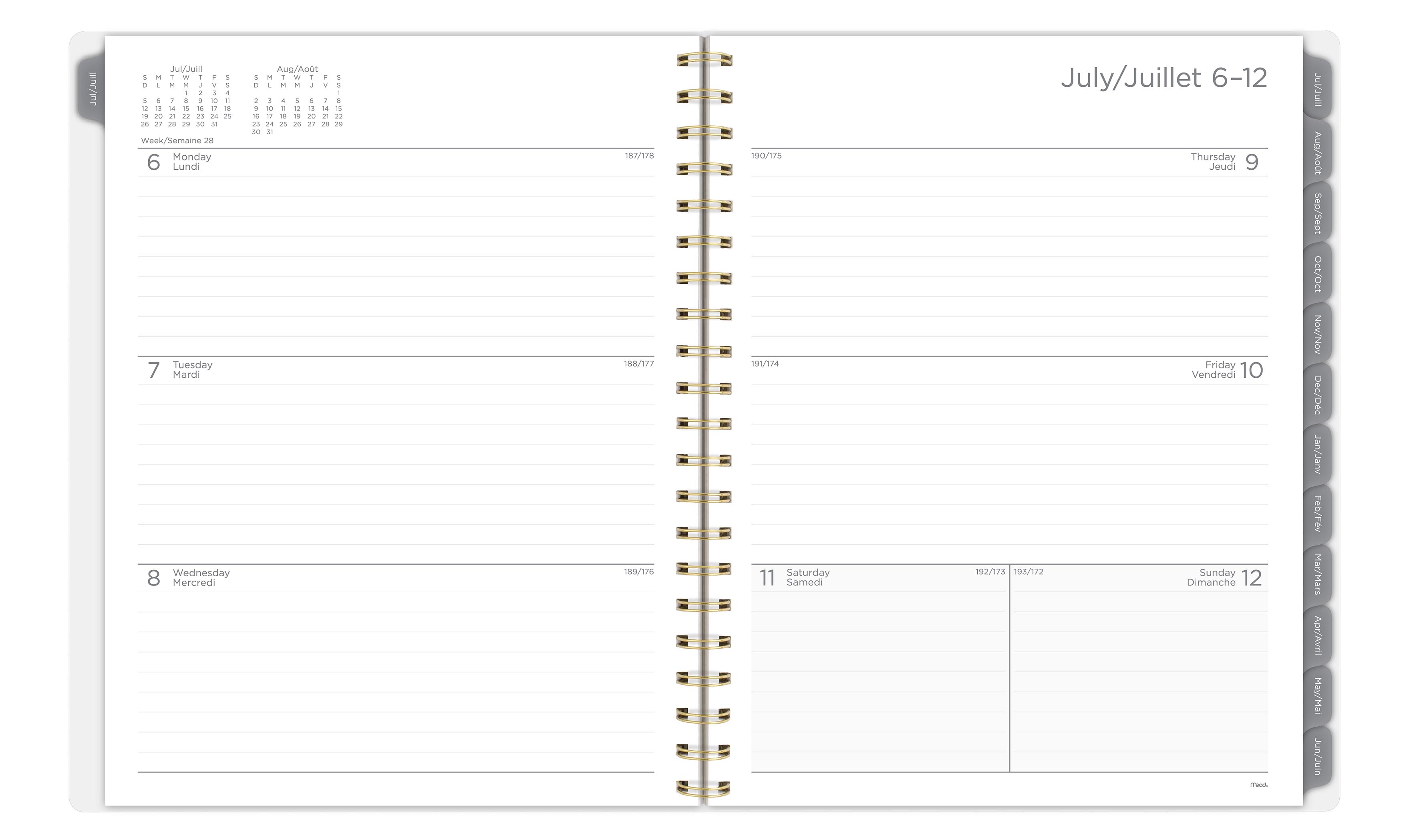 Agenda scolaire hebdomadaire et mensuel format grand Mead® Abeille blanche (Honey Bee White) 2026‑2027