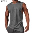 thumbnail image 2 of Men's Grey Sleeveless Tank Tops Crewneck Solid Loose Fit Shirt Workout Sport Shirts Running Tank Tops, 2 of 5