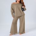 thumbnail image 3 of Off Shoulder Knit Tops and Wide Leg Pants Set for Ladies, 3 of 8