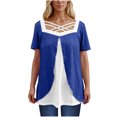 thumbnail image 1 of Timegard Hauts d'Été pour Femmes Grande Taille Col Carré en V Croisé Manches Courtes Décontracté Confortable Blouse, 1 of 6