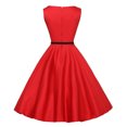thumbnail image 5 of Fridja Lady Solid Color Short-Sleeved O-Neck High-Waisted Big Swing Party Dress, 5 of 5