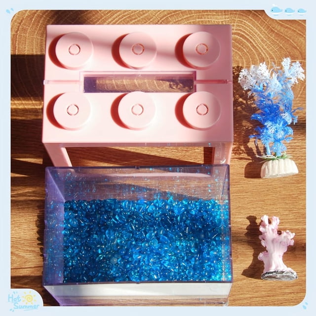 SUTENGDA Betta Fish Tanks Aquarium Tanks Stackable Mini Fish Tank Aquarium Tank Kit 3/5 Gallon Rectangular Fish Bowl with Aquarium Gravel Decoration Cube Tank for Seaweed Balls Sea Mo