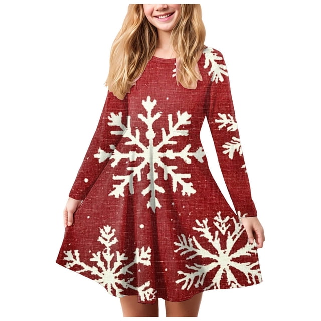 Splozh Robe de Noël pour Fille Robe pour Tout-Petit Fille Robe de Noël pour Fille Imprimé Bal Fête Fête de Noël Robes pour Fille Rose Pâle, 4-5 Ans