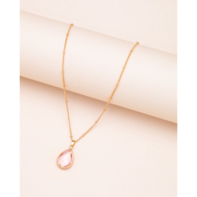 Collier en Forme de Goutte avec Pierre de Naissance Rose Clair d'Octobre Goldtone