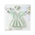 thumbnail image 3 of Faithtur Newborn Girl Romper Outfits, Sleeveless Lace Patchwork Solid Color Dress Style Romper + Cute Headband Set, 3 of 9