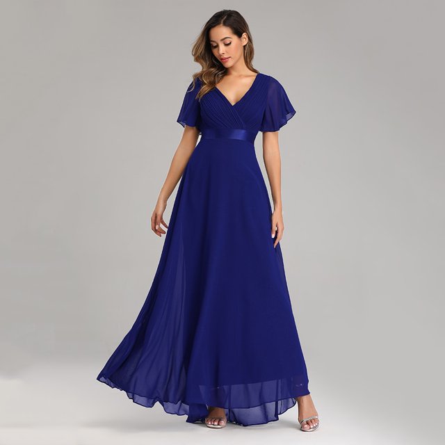 Robes de Soirée Élégantes à Col en V à Volants en Mousseline Robe de Soirée Formelle Robe Vestidos de Fiesta Robe pour Fête de Mariage