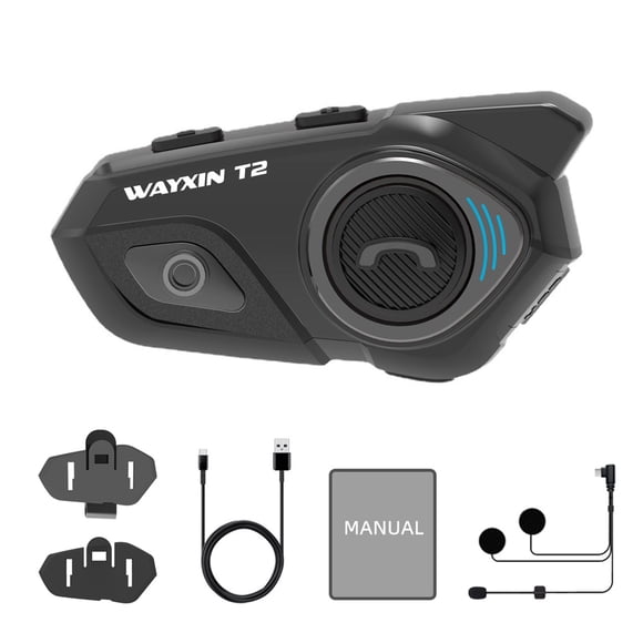 WAYXIN Motorcycle Helmet Intercoms 2-Way 30M BT Headset Noise Reduction Headphone IP67 Waterproof Support Hands-Free