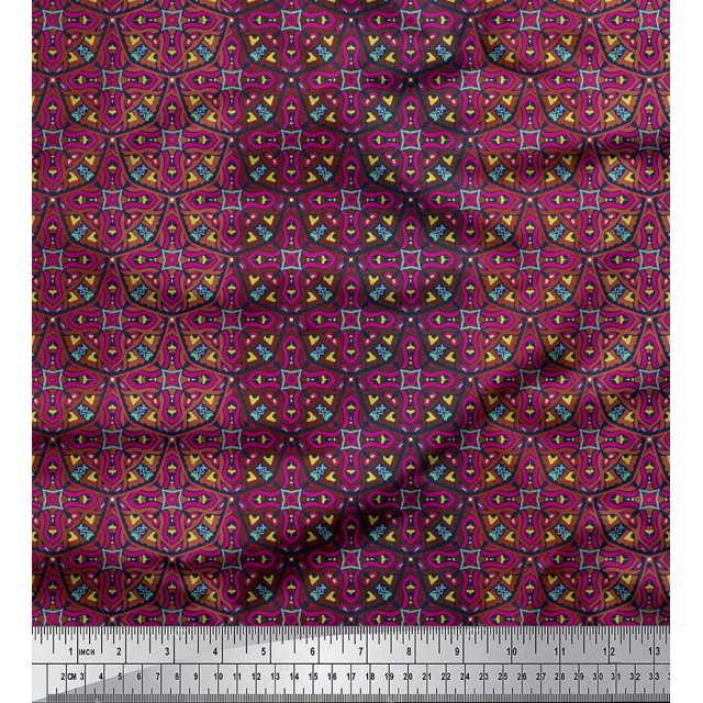 Soimoi polyester Crepe Fabric Stripe & Moroccan Kaleidoscope Decor Fabric Printed Yard 42 Inch Wide