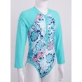 thumbnail image 3 of YONGHS Kids Girls Long Sleeve One Piece Swimsuits Zipper Rash Guard Swimwear UV Protection Bathing Suit Mint Green 8, 3 of 7