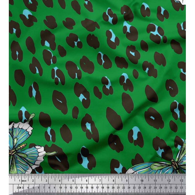 Soimoi Green Heavy Canvas Fabric Artistic Insect & Leopard Animal Skin Decor Fabric Printed BTY 58 Inch Wide