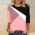thumbnail image 2 of Meichang T-Shirts à Manches 3/4 pour Femmes Tendance à Imprimé Géométrique en Blocs de Couleur, T-Shirts Plissés Décontractés à Col Rond, Chandail Ample, Confortable, Doux et Extensible, 2 of 4