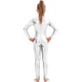 thumbnail image 3 of Girls Shiny Metallic Long Sleeve Unitard Spandex One Piece Wet Look Kid Bodysuit, 3 of 5