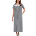 thumbnail image 2 of Ovzne Robes pour Femmes Robe pour Femme Femmes Couleur Unie Col Rond Bouton Manches Courtes Robe Plissée devant Nuisette Robe pour Femmes Manches Courtes Liquidation, 2 of 7