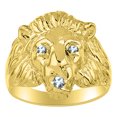 thumbnail image 1 of RYLOS Gold Plated Silver Lion Head Ring Color Stone Birthstones Eyes and Mouth Fun Designer Rings Aquamarine Jewelry Size 6, 1 of 8