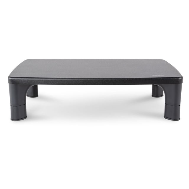 Allsop Hi-Lo Support d'Écran Réglable en Noir avec une Plateforme Robuste en MDF et des Pieds Amovibles pour un Réglage Ergonomique de la Hauteur entre 2,8 et 4 Pouces, Orienté vers l'Avant sur Fond Blanc, avec une surface Rectangulaire et des Pieds en Caoutchouc Antidérapants, Convient aux Moniteurs jusqu'à 32 Pouces et 30 Lb.